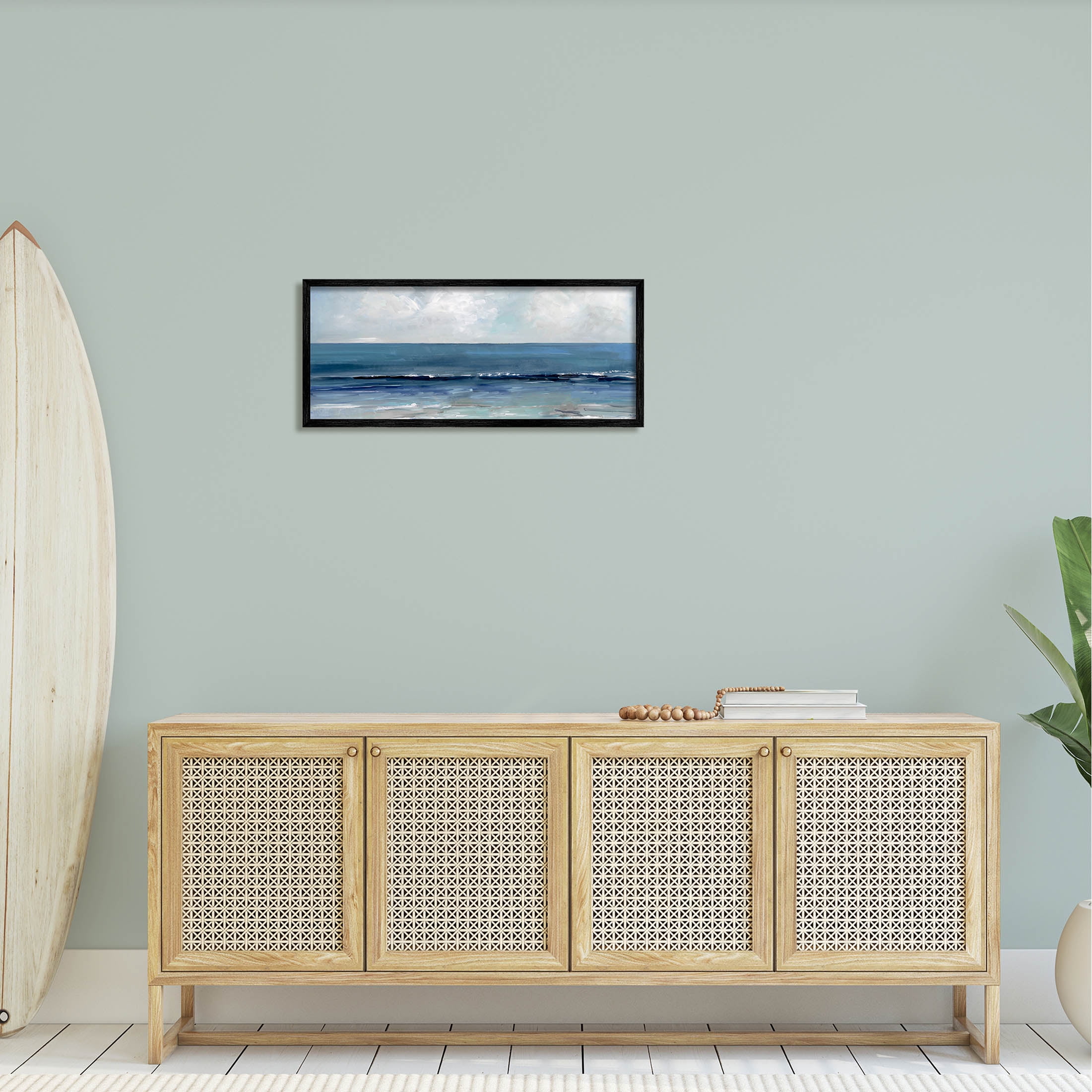 Stupell Industries Cloudy Ocean Waves Horizon Painting Black Framed Art Print Wall Art, Design by Sally Swatland