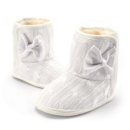 

JUST CLEARANCE Winter Warm Thicken Baby s Shoes Soft Sole Prewalker Knit Bowknot Fleece White