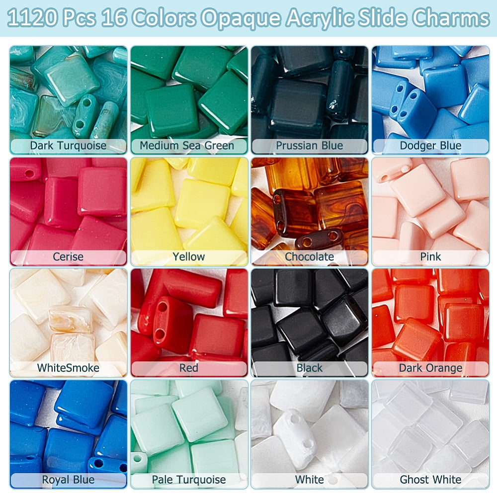 1120Pcs 16 Colors Opaque Acrylic Slide Charms Square Mixed Color 5.2x5.2x2mm Hole: 0.8mm 70pcs/color diy