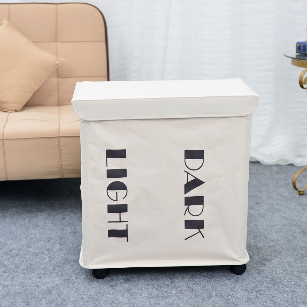 Portable Laundry Basket with Wheels, 2Section Laundry Hamper Travel