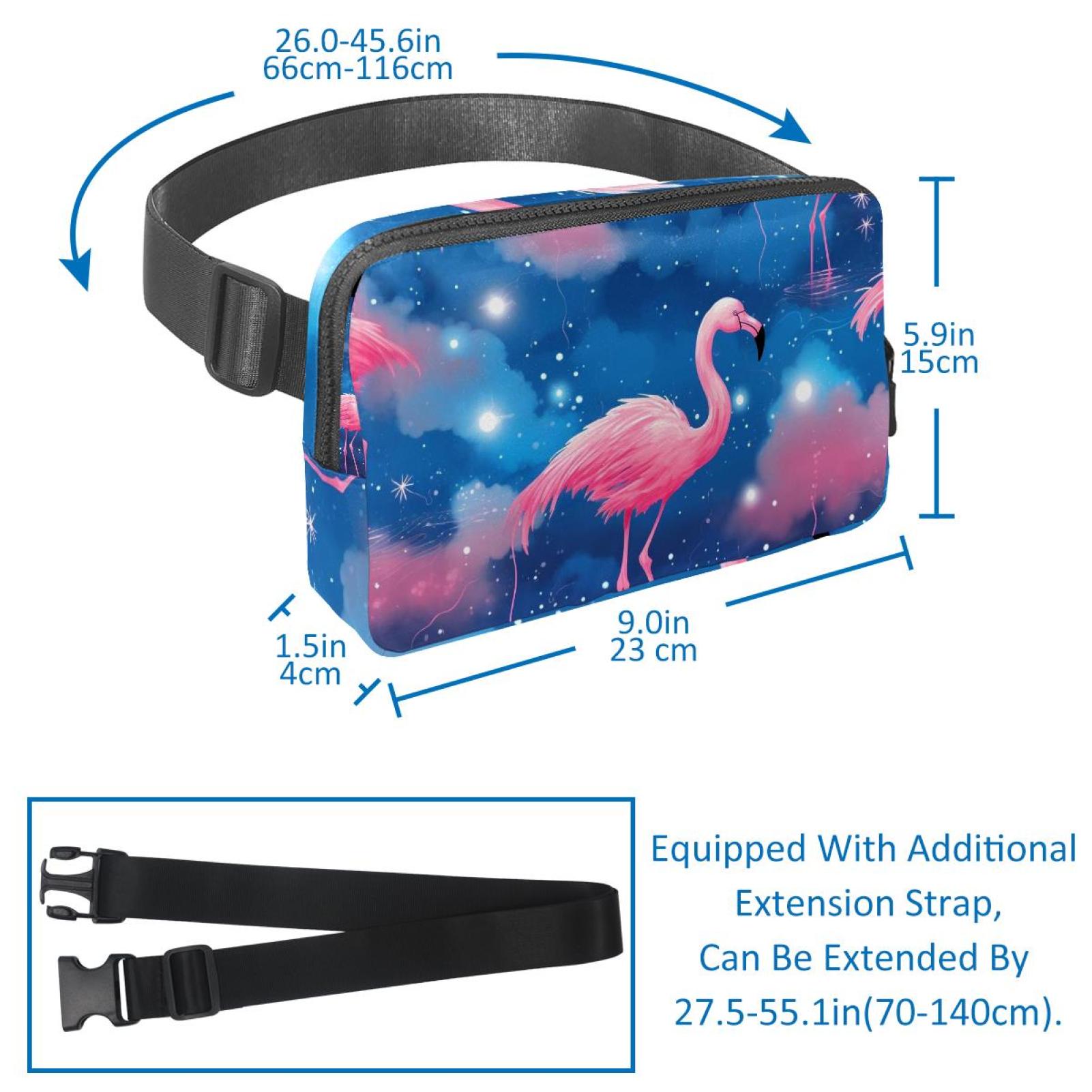 Starry Flamingos Lightweight Adjustable Belt Bag with Extension Strap - Unisex Running Waist Bag