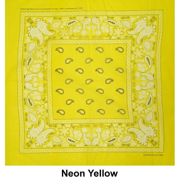 Neon Yellow Paisley Print Designs Cotton Bandana (22 inches x 22 inches)