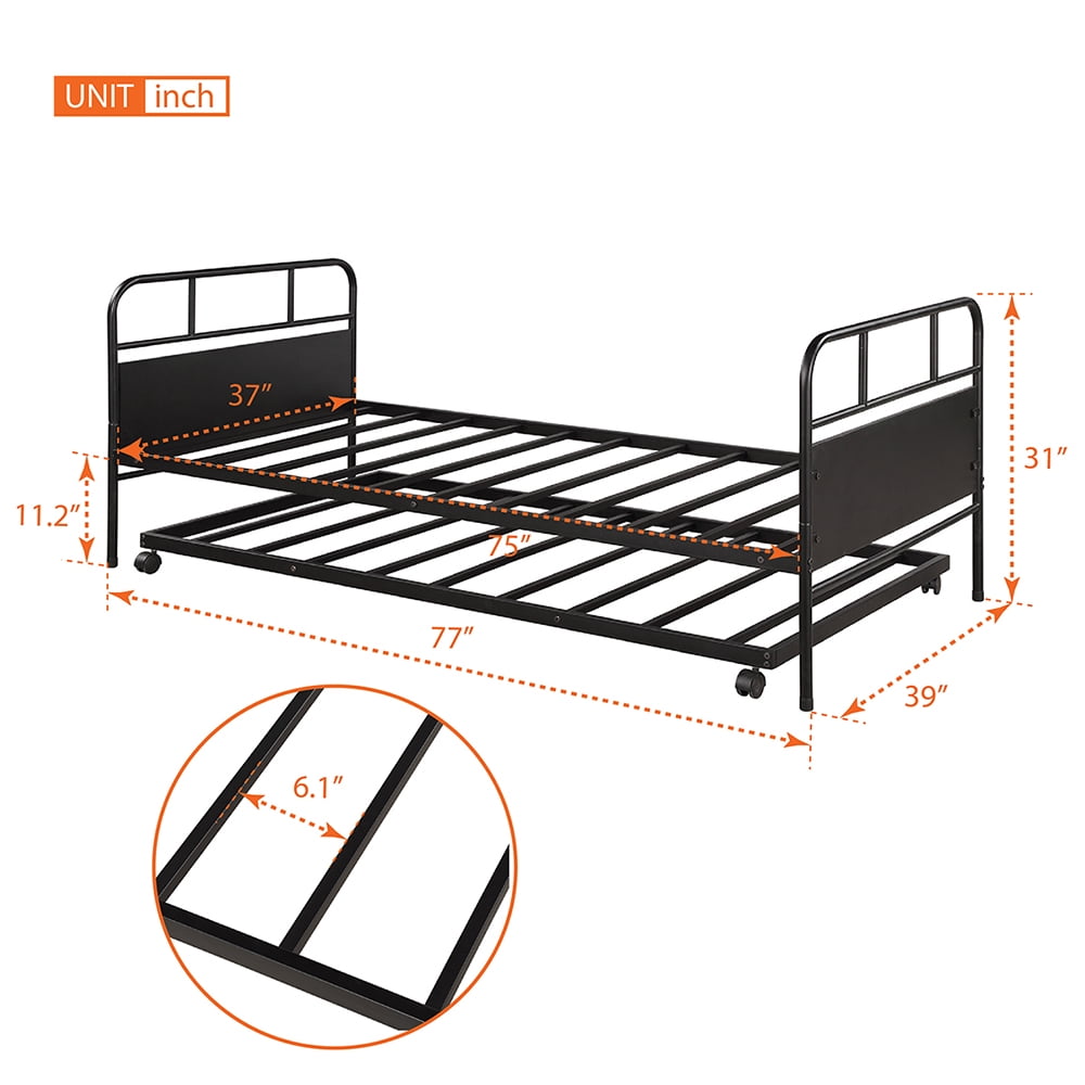 Private Jungle Metal Daybed Platform Beds, Steel Bed Frame with Trundle Built-in Casters,Twin/Black Private Jungle Metal Daybed Platform Beds, Steel Bed Frame with Trundle Built-in Casters,Twin/Black