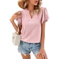 thumbnail image 2 of Lucakuins Blusa de manga corta de verano para mujer, cuello en V recortado Color sólido Casual Party Street Summer Shirt Tops Lucakuins moda, 2 of 7