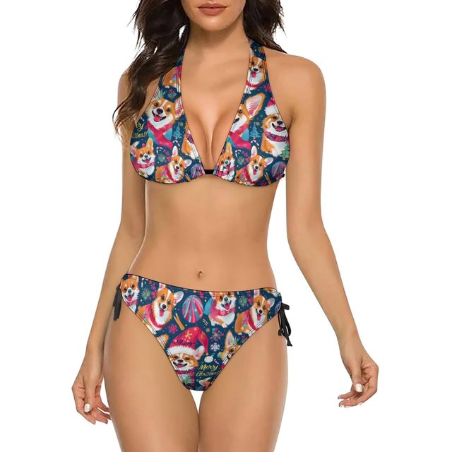 NICKSUN Women's Bikini Sets, Cute Print Two Piece Bathing Suits Sexy Halter Padded Bikini Swimsuits