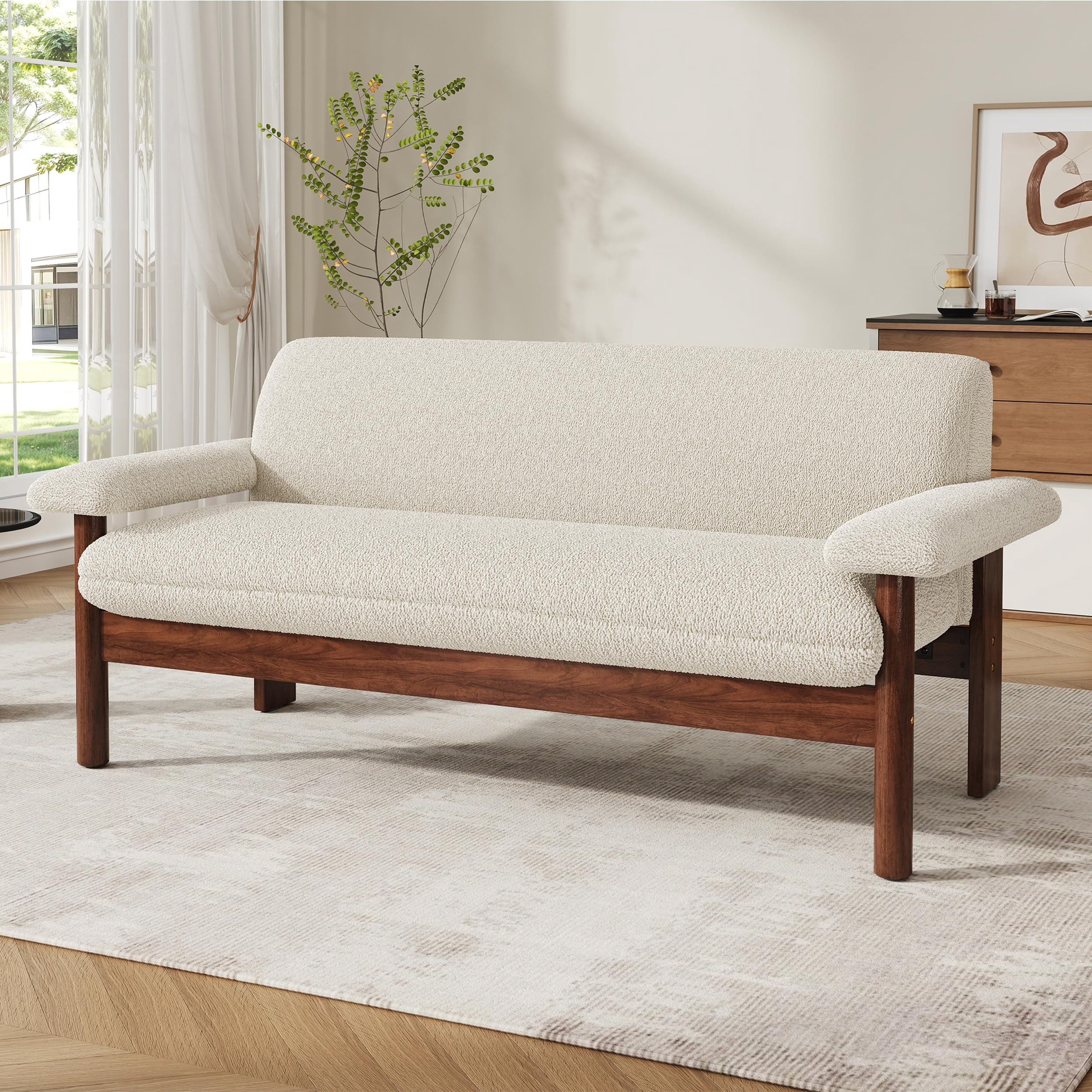 Modern Loveseat Sofa 2 Seater Couch 72.8" with Armrest Pillows, Beige 2-Person Couch for Living Room, Small Space, Berber Fleece Fabric, Rubberwood Frame