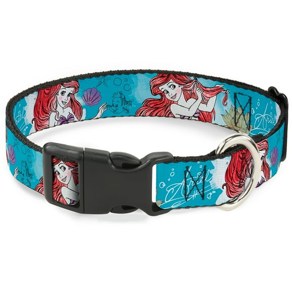 Disney Pet Collar, Dog Collar Plastic Buckle, Ariel Sketch Poses Blues Lavender, 9.5 to 14.5 Inches 0.5 Inch Wide