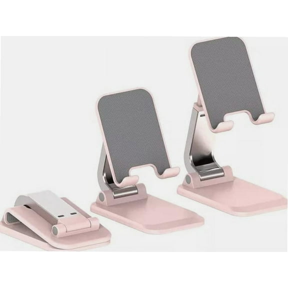 Cell Phone Stand, Adjustable Height and Angle iPhone Stand for Desk, Foldable Cell Phone Holder Compatible with 4-12.9 Inches iPhone X Xs 11 12 13 Pro Max XR SE/iPad/Kindle/Tablet (Pink)