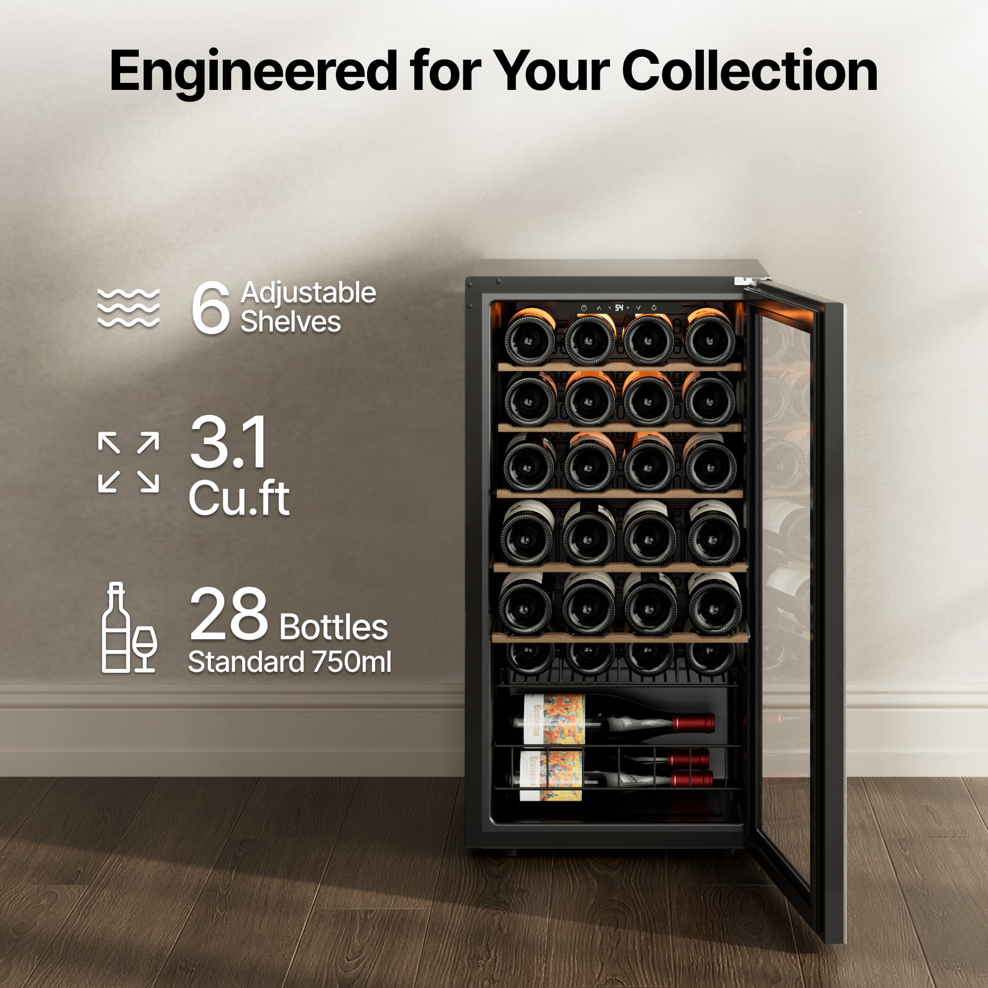 Ca'Lefort Wine Cooler Refrigerator, 3.11 cu.ft. Mini Wine Fridge Freestanding Wine Chiller with Double-Layer Glass Door for Home/Office
