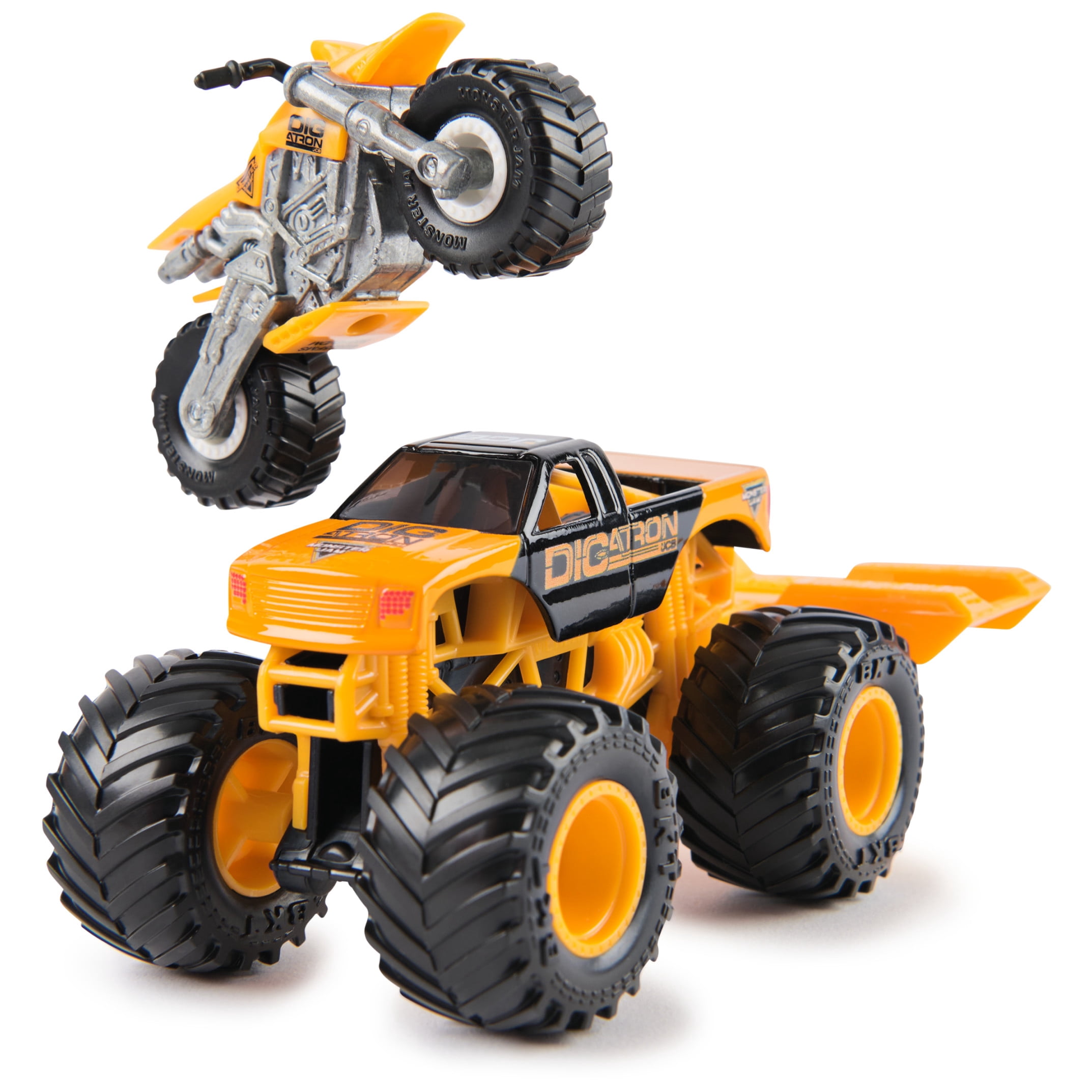 Monster Jam JCB Digatron Monster Truck and Dirt Bike Vehicle 2-Pack, 1:64 Scale