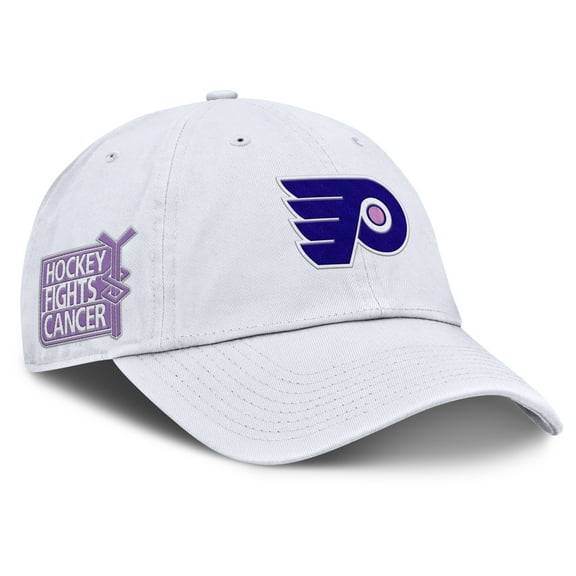 Men's-Fanatics White Philadelphia Flyers Authentic Pro Hockey Fights Cancer Adjustable Hat