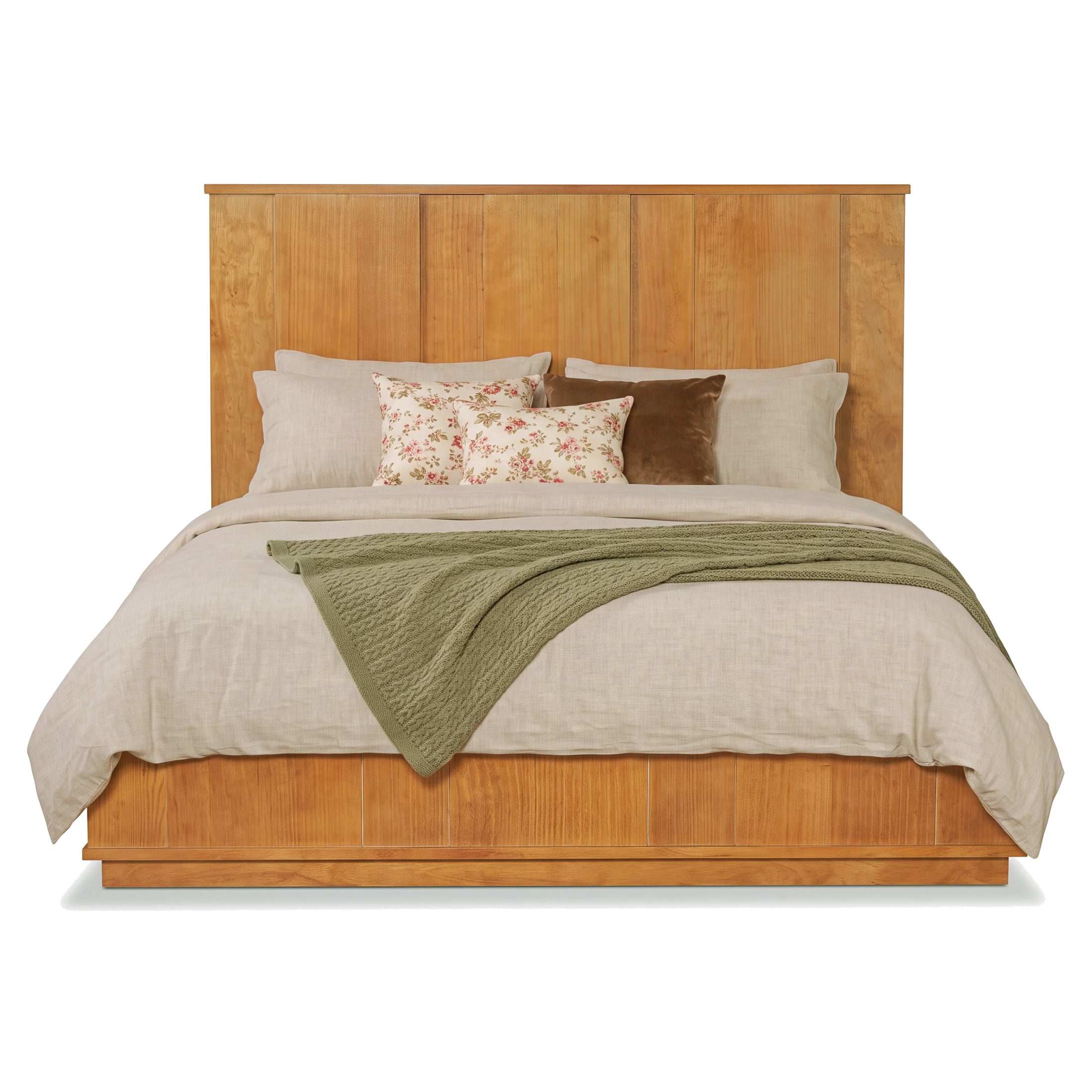 Christopher Knight Home Retro Queen Size Wood Platform Bed with 56" High Panel Headboard, Natural