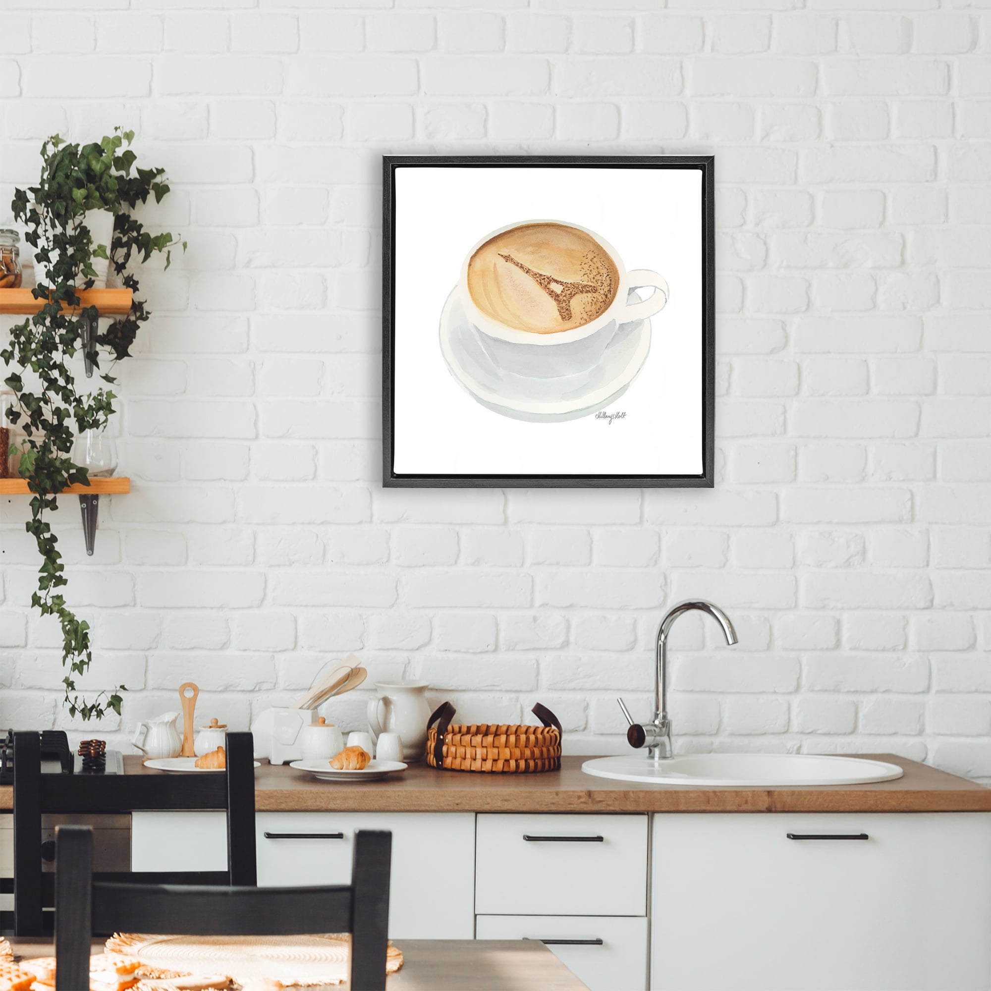 Stupell Industries Eiffel Tower Latte Black Framed Floater Canvas Wall Art, design by Hillary Holt