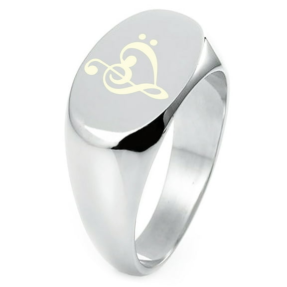 Sterling Silver Treble Bass Clef Musical Heart Engraved Oval Flat Top Polished Ring