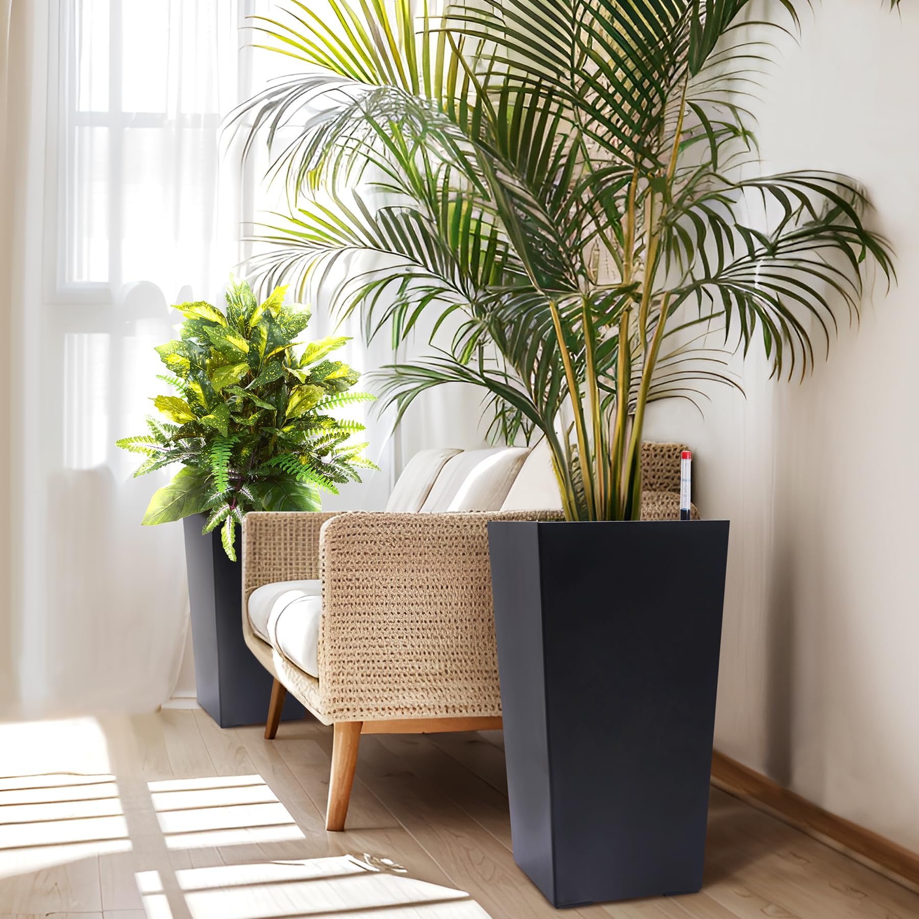 TROPOW Flower Pots,Set of 2,21.7-Inch Tall Rectangular Planters,Flower Pots for Indoor Plants,Modern Indoor/Outdoor Plant Pots,Black