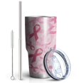 thumbnail image 2 of 30oz Pink Breast Cancer Tumblers Stainless Steel Tumbler with Lid and Straw,Vacuum Insulated Double Wall Travel Tumbler Cups Mug with Cleaning Brush for Coffee,Tea, 2 of 7