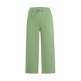 thumbnail image 6 of CFLVAEK Cotton Linen Capri Pants for Women Plus Size Wide Leg Summer Capris Loose High Waisted Drawstring Pants Solid Color Vacation Beach Pant Mint Green L, 6 of 8