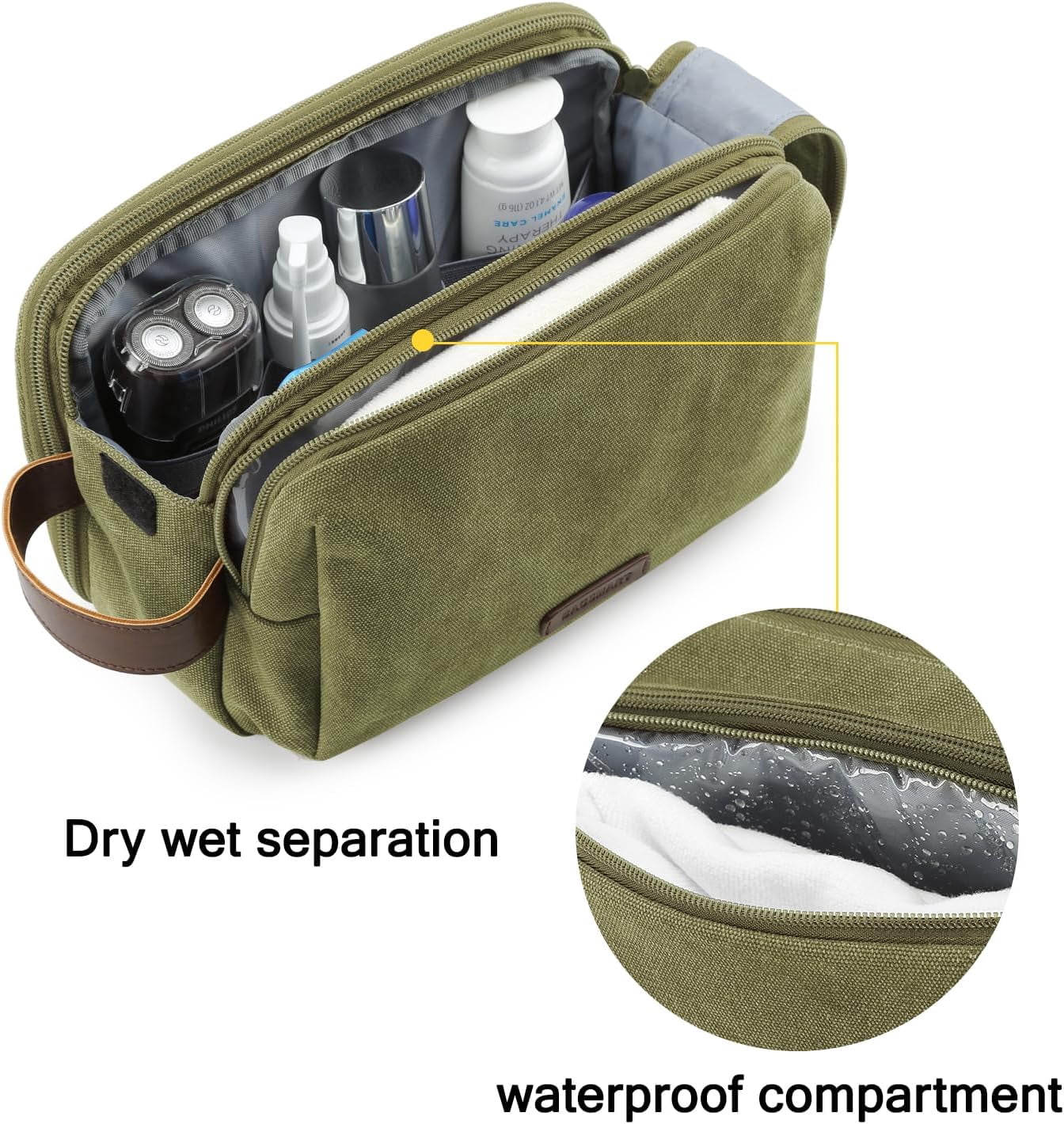 Toiletry Bag for Men, Canvas Travel Toiletry Organizer Dopp Kit Water-resistant Shaving Bag for Toiletries Accessories,Grey-Medium