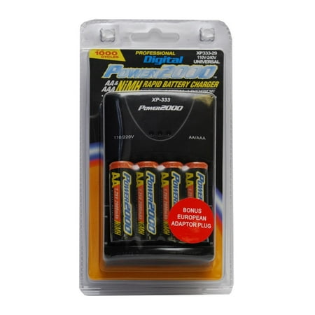 Nimh Rapid Charger Kit - Power2000 XP-333 Rapid AA AAA Battery Charger Set with 4 2900mah AA NiMH Batteries, Includes worldwide compatible battery recharger By VidPro