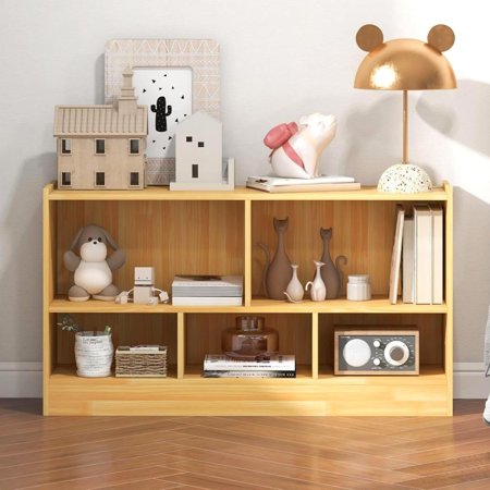 ReunionG 5 Cube Bookshelf, Wooden 2-Tier Small Bookcase for Rooms, Classroom, Playroom, Bedroom, Cube Storage Organizer (Yellow)