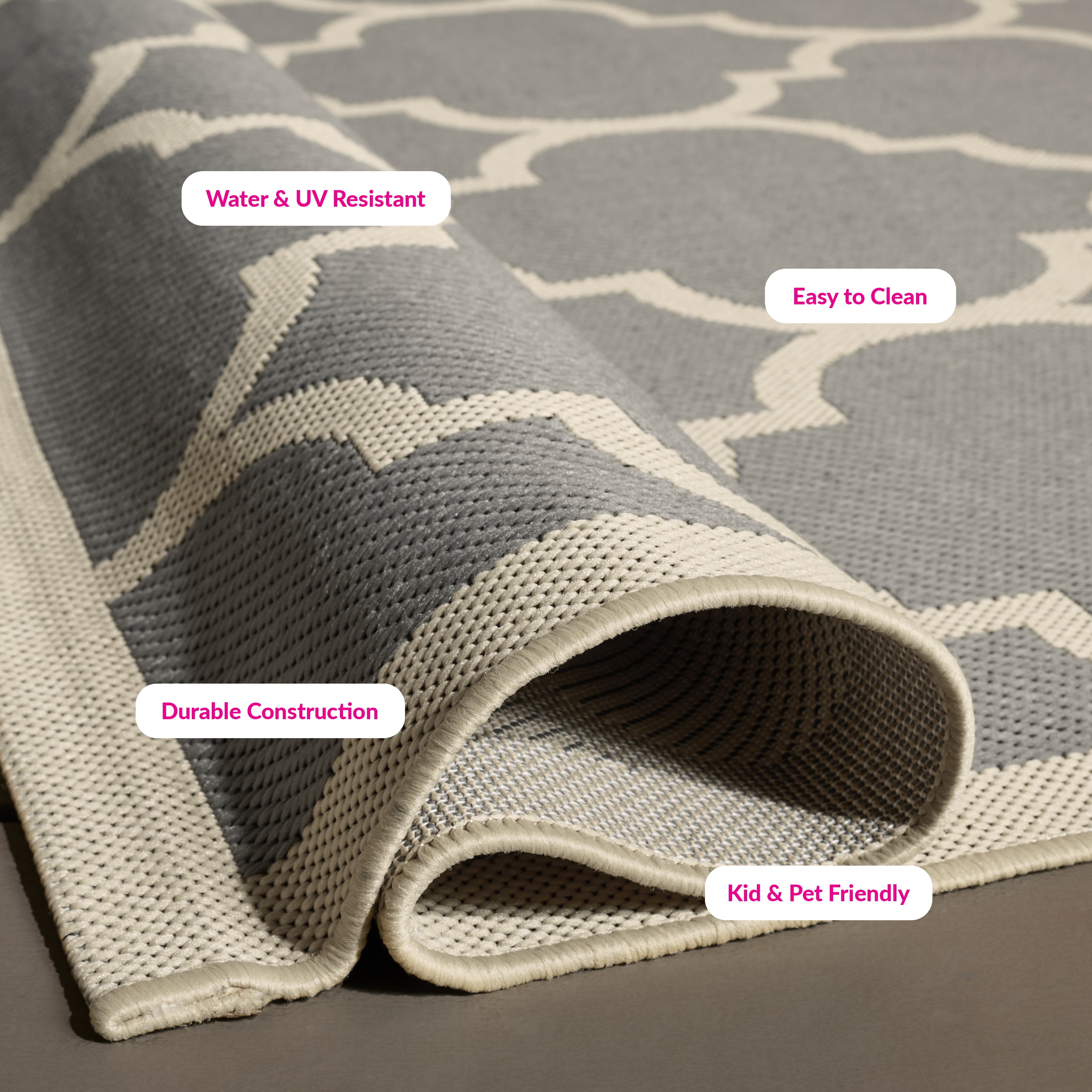 Safavieh Courtyard Alyssa Geometric Indoor/Outdoor Area Rug, Anthracite/Beige, 5'3" x 5'3" Square
