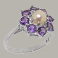 thumbnail image 2 of LBG British Made 18k White Gold Cultured Pearl & Amethyst ring Womens Statement Ring - 33 size options - Size 11.75, 2 of 6