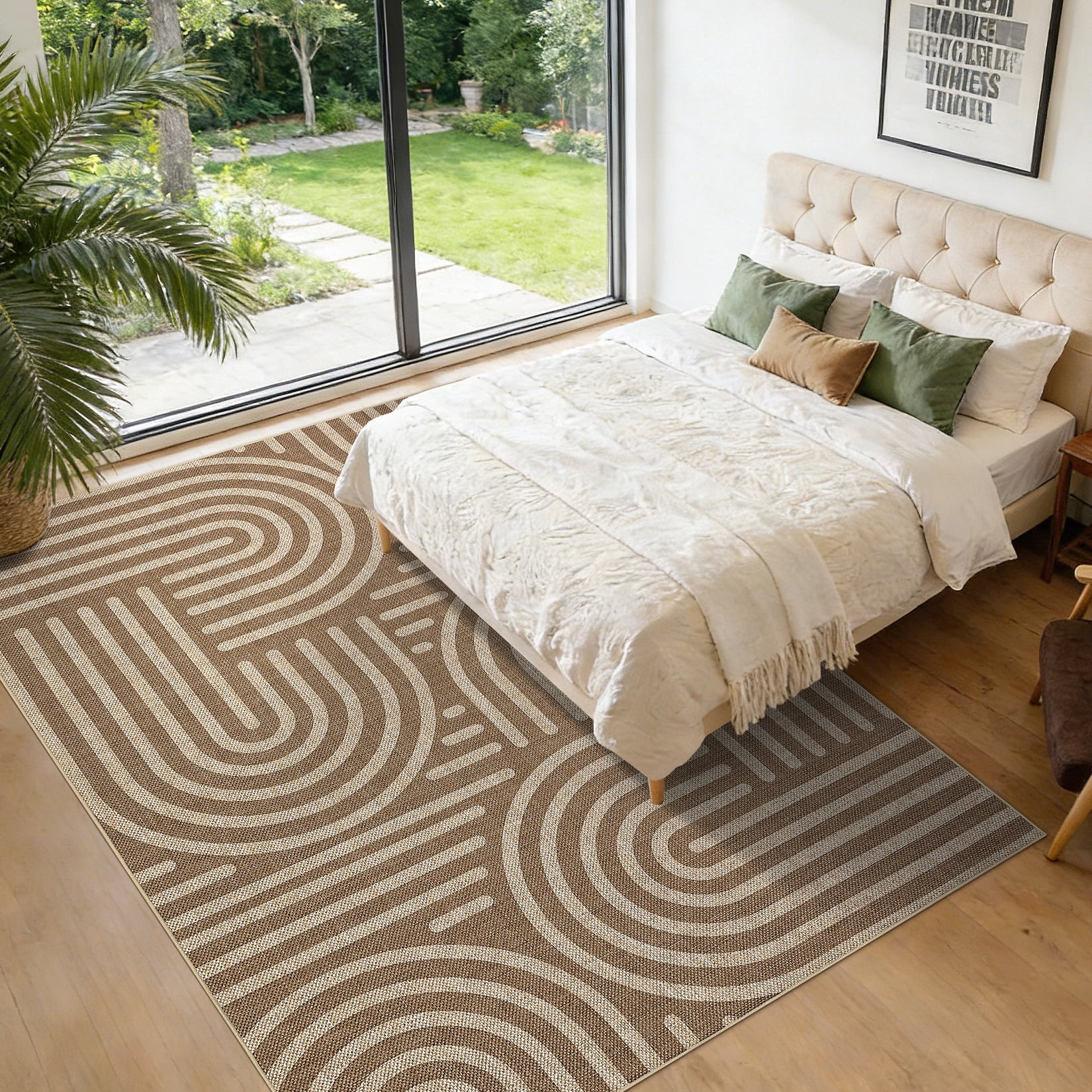 Garvee 8'x10' Geometric Area Rug Easy Jute Carpet, Abstract Washable Rug Rainbow Non Slip Indoor Outdoor Accent Rug for Living Room Bedroom Dining Room Balcony Patio, Brown