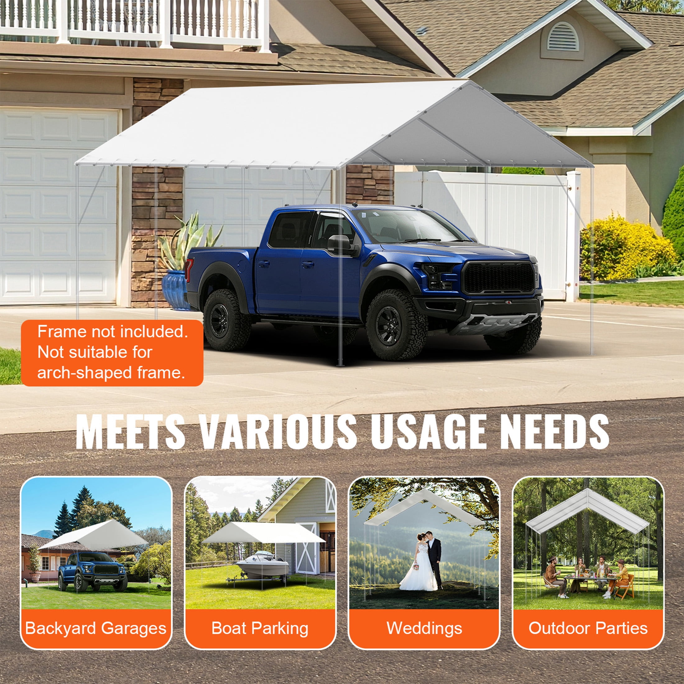 10 x 20 ft Carport Replacement Canopy Cover,Heavy-Duty Waterproof & UV Protected,Easy Installation with 40 Ball Bungeess,Garage Top Tent Shelter Tarp(Only Top Cover,Frame Not Include)