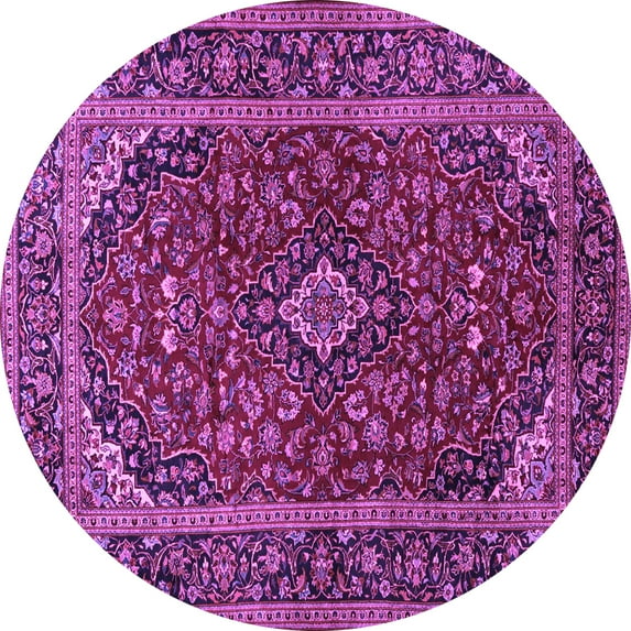 Ahgly Company Indoor Round Medallion Purple Traditional Area Rugs, 3' Round