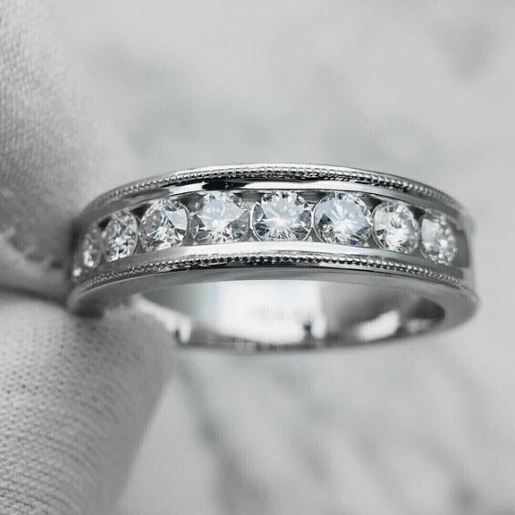 2 CT Round Cut White Moissanite Men's Wedding Band Ring 14K White Gold Plated