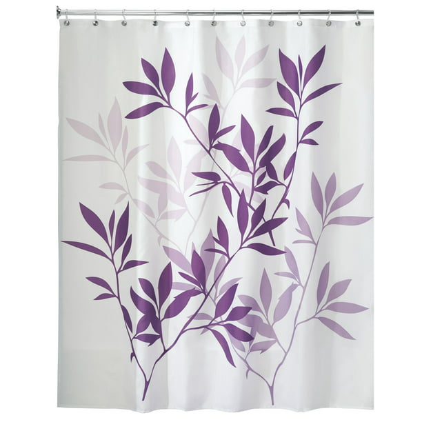 Leaves Fabric Shower Curtain Standard, Purple And White Shower Curtain
