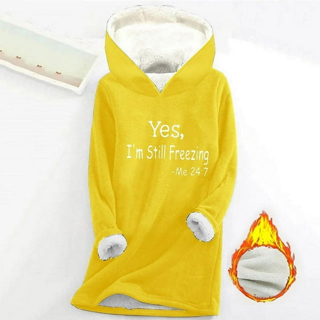 Leodye Haut à Capuche Ample à Manches Longues Imprimé Lettre Automne et Hiver pour Femmes Jaune 8(L)