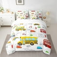 thumbnail image 2 of Feelyou Cartoon School Bus Bedding Comforter Set 7-Piece, Transportation Vehicle King Bedding Sets, Yellow Public Truck Bed Sheets, Ultra Soft Home Decor, 2 of 7