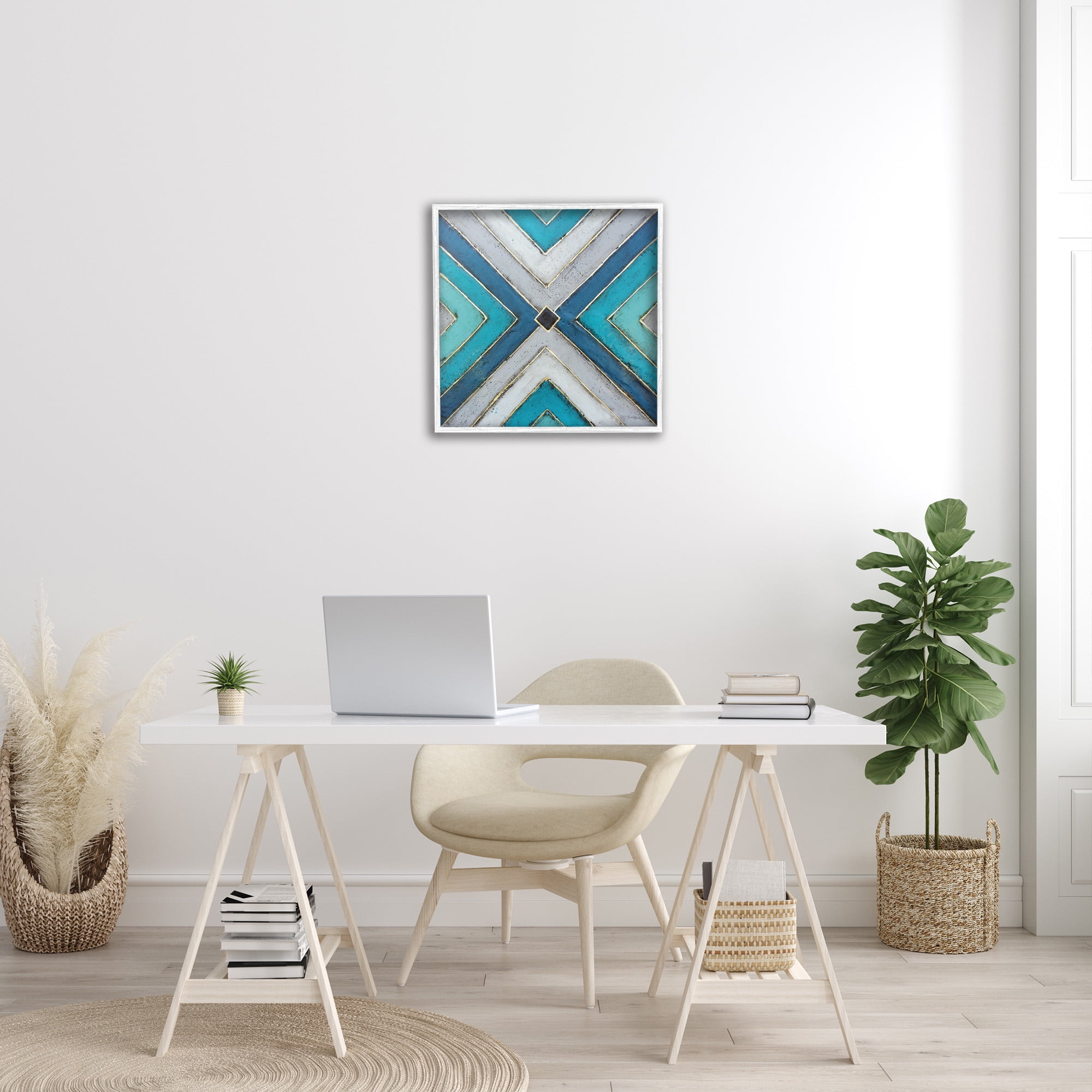 Stupell Industries Geometric Blue Symmetrical Design Abstract Photography White Framed Art Print Wall Art, 24 x 24