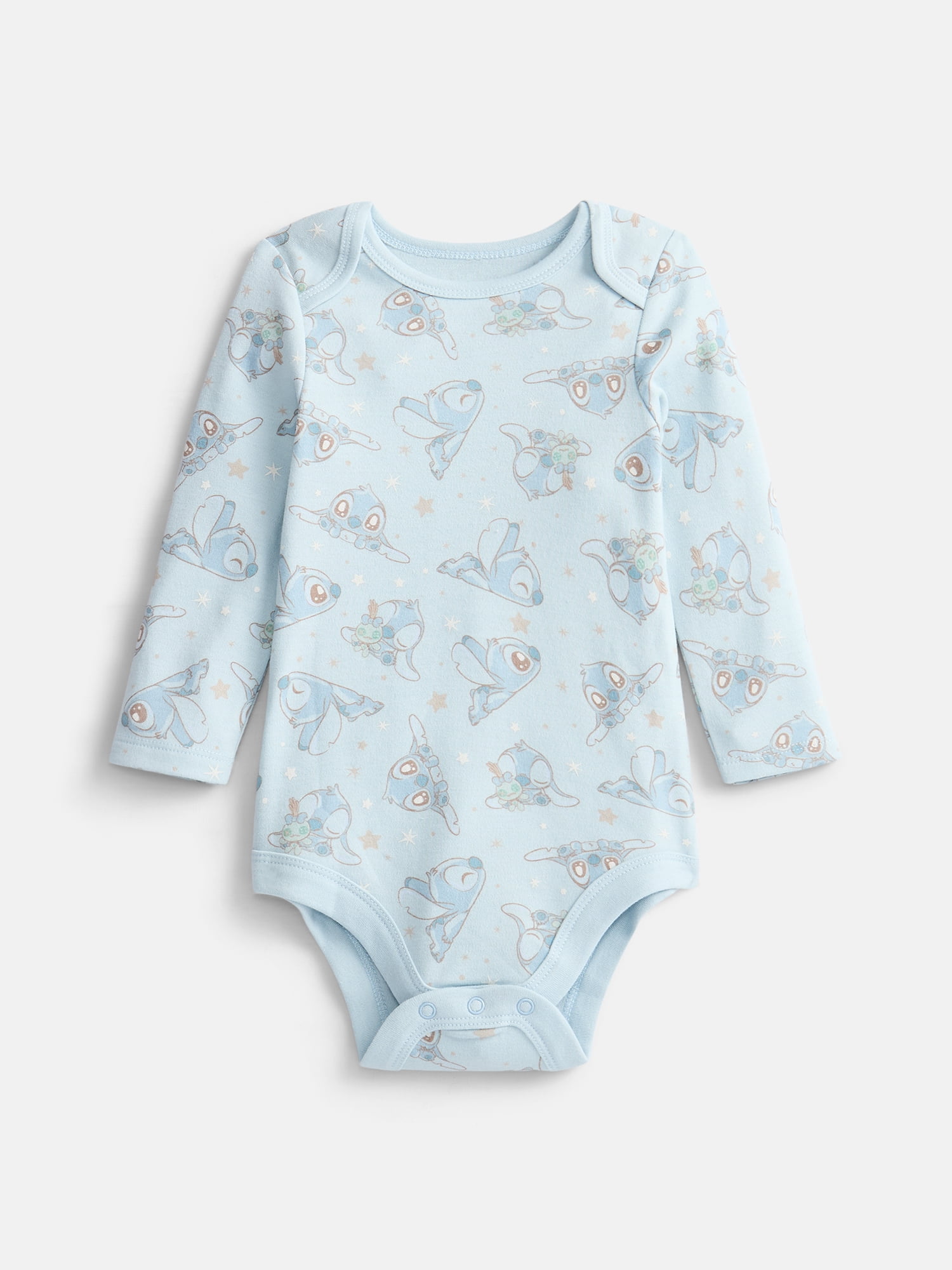 Disney Stitch Baby Unisex Bodysuit with Long Sleeves, 3-Pack, Sizes Newborn-18M