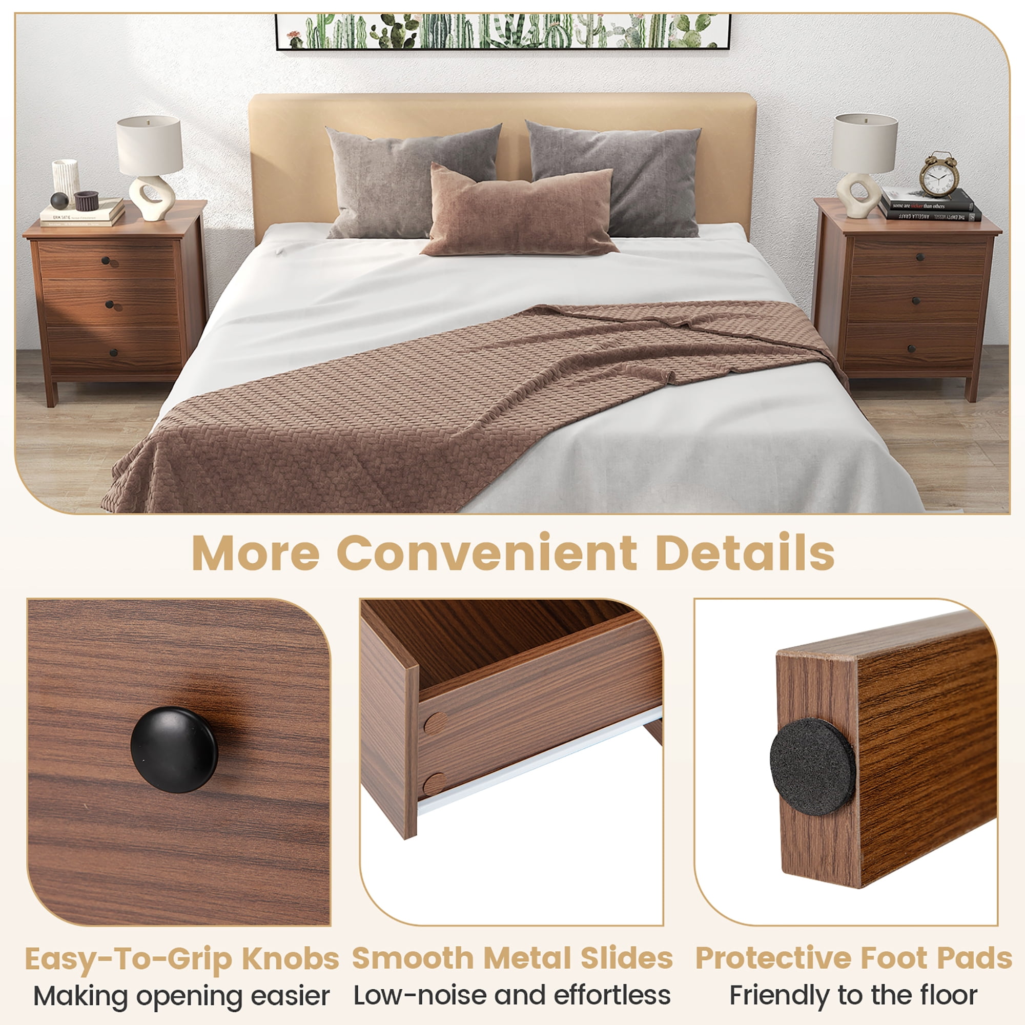 Gymax Set of 2 Nightstand Beside End Side Table Accent Table Brown
