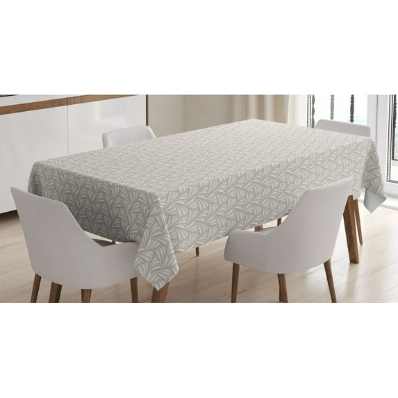 Art Deco Tablecloth, Damask Style Geometric Seashell Inspired Wavy Stripes and Pointilistic Lines, Rectangle Satin Table Cover for Dining Room and Kitchen, 60" X 84", Dust and White, by Ambesonne