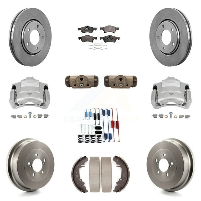 Transit Auto Front Rear Disc Brake Caliper Rotors Drum Semi-Metallic Pads Shoe Wheel Cylinder and Hardware Kit (11Pc) for Car 2004 Dodge Caravan rear brakes with Non-ABS From 12 01 03 KC8-100900P