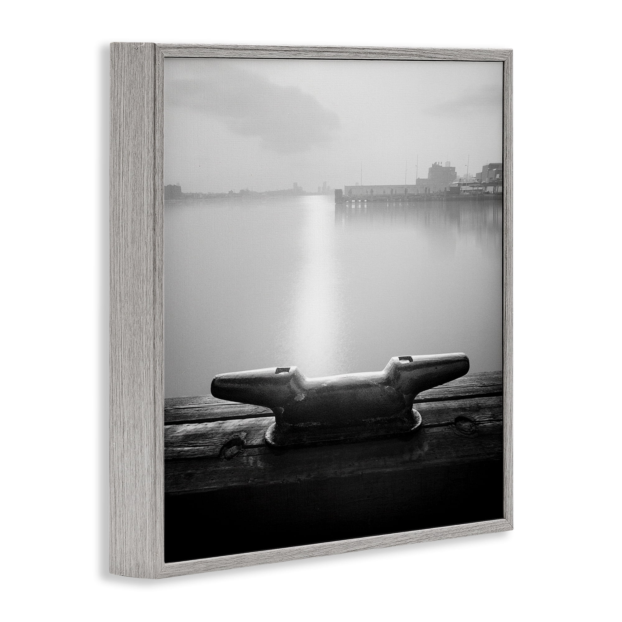 Stupell Industries Dockside Boat View Coastal Photography Gray Framed Art Print Wall Art, 24 x 24