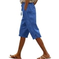 thumbnail image 3 of ClodeEU Women's Linen Blend Casual Shorts,Relaxed Fit Knee Length Shorts with Pockets Blue,Women's Plus L, 3 of 9