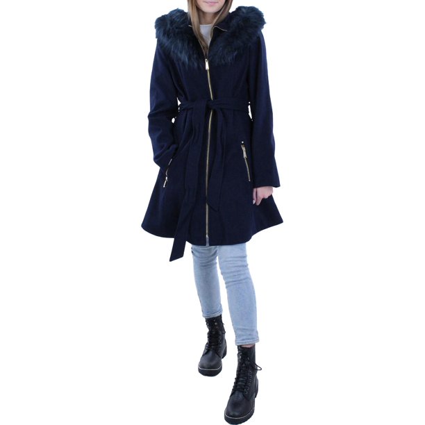 Laundry by Shelli Segal Women's Belted MidLength Faux Fur Trim Wool