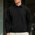 thumbnail image 4 of VSSSJ Men's Knit Golf Shirts Loose Long Sleeve Button Up Pullover Sweater Lightweight Fashion Textured Casual Collared Tops Black L, 4 of 9