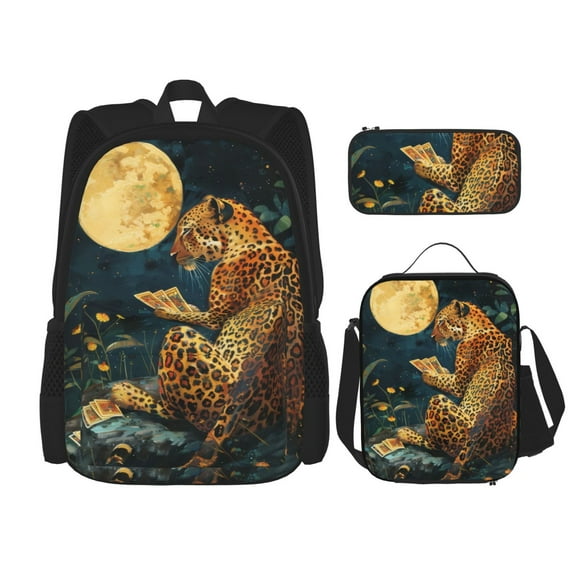 Coaee Leopard Reading Tarot Cards for Casual Lightweight Backpack with Lunch Bag and Pencil Bag, Hiking Bag, Classic Backpack for College