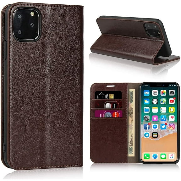 iPhone 11 Pro Max Wallet Case, Premium Leather Folio Flip Full Body Case Cover Book Design with Kickstand Feature with Card Slots/Cash Compartment for Apple iPhone 11 Pro Max 2019,Brown