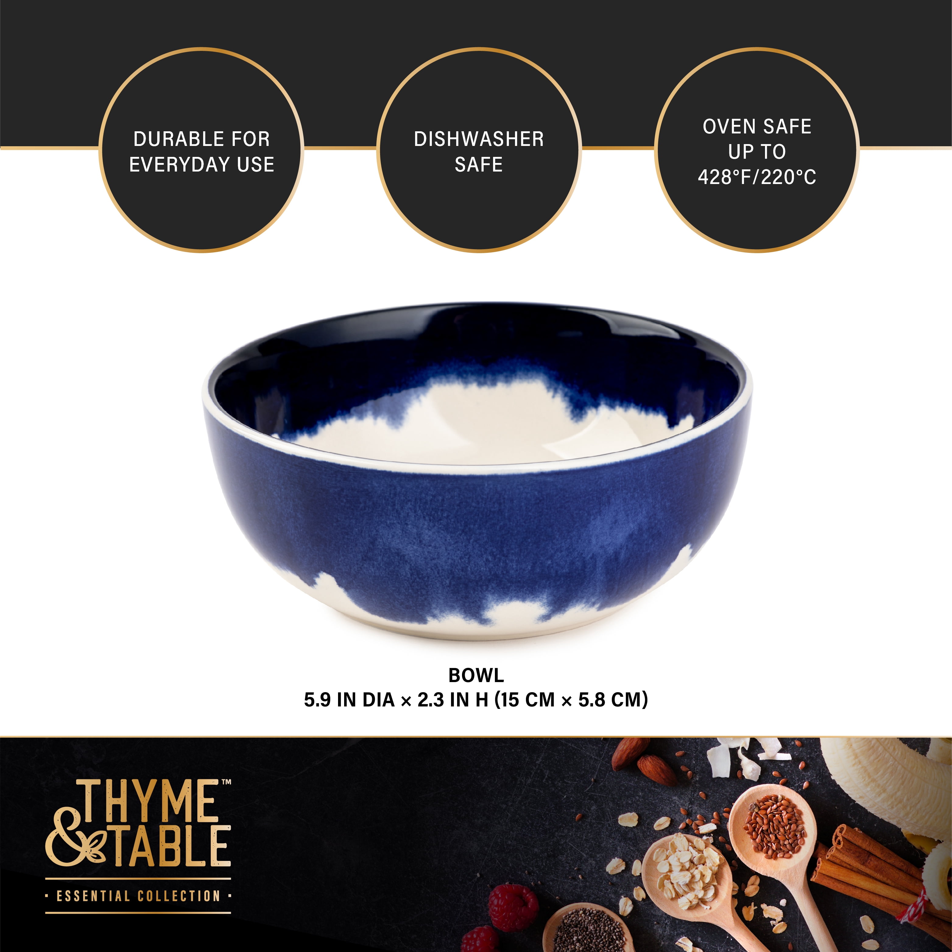 Thyme & Table Blue Drip Stoneware Cereal Round Bowl