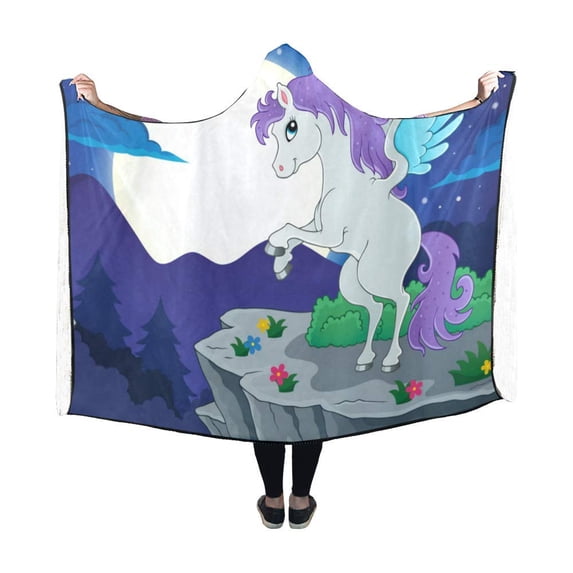 ASHLEIGH Hooded Blanket Night Scenery with Pegasus Wearable Blanket 50x60 Inch Hooded Throw Wrap Robe