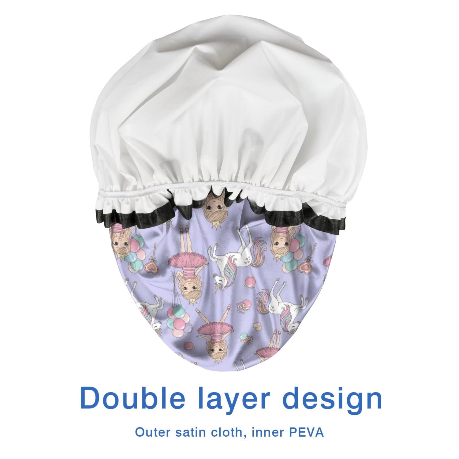 Shower Caps,Princess and Unicorn Pattern Waterproof Shower Cap for Women 4 Pieces,Double Reusable Hair Cover for Shower PEVA Elastic Stretch Hem