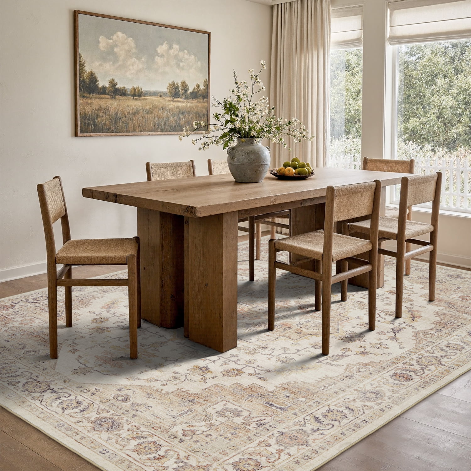 FEELHOME 5'x7' Area Rug Machine Washable Soft Vintage Distressed Non Slip Carpet for Living Room Bedroom Dining Room Taupe