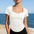 thumbnail image 6 of YUGYXL Women's Sweetheart Neck Short Sleeve Shirts Slim Fit Ruched Tops Going Out Y2K Cute Summer T-Shirts Tees White Top L, 6 of 9