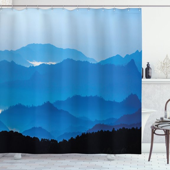 Ambesonne Landscape Shower Curtain, Misty Mountain Levels, 69"Wx70"L, Azure Blue Grey